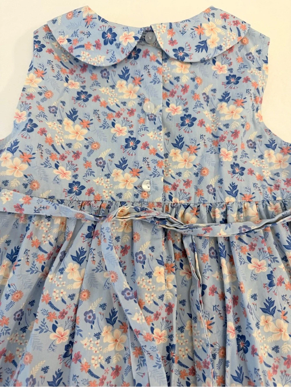 Question Everything London Hand-Smocked Dress in Blue w Peter Pan Collar